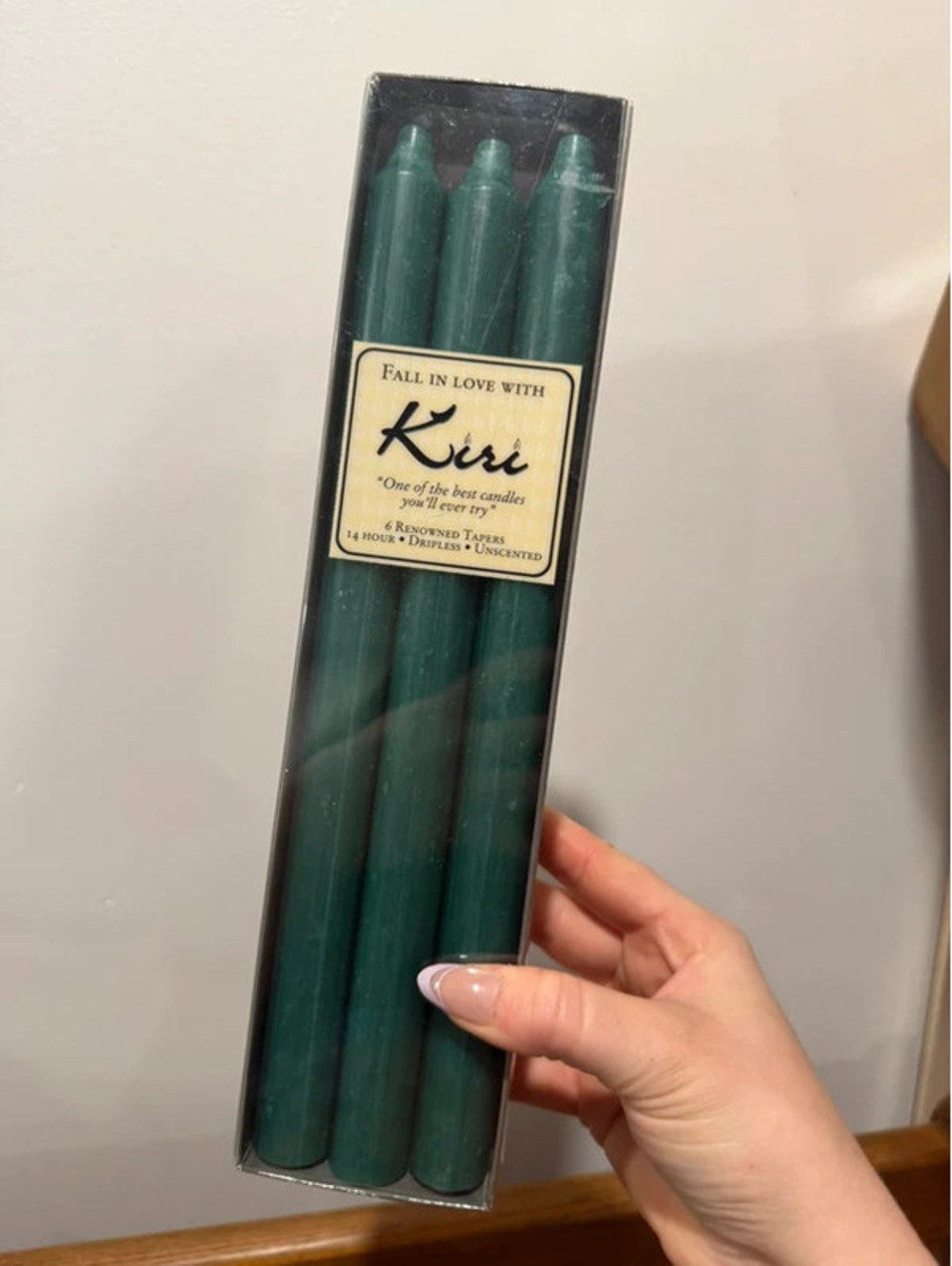 Kiri Dark Green 12” Dripless Taper Candles Set of 6 New in Box